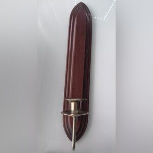 Vintage Long Wood & Brass Wall Sconce Homco Home Interiors